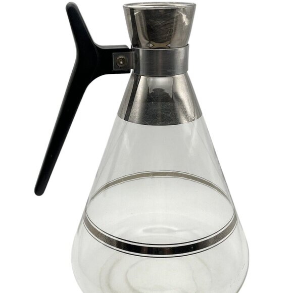 Vintage Inland Glass MCM Large Glass Carafe Pitcher Silver Rim - No Cork/Lid - Picture 1 of 5